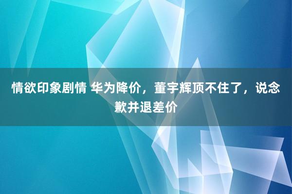 情欲印象剧情 华为降价，董宇辉顶不住了，说念歉并退差价