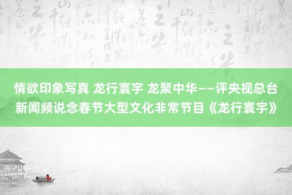 情欲印象写真 龙行寰宇 龙聚中华——评央视总台新闻频说念春节大型文化非常节目《龙行寰宇》