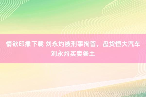 情欲印象下载 刘永灼被刑事拘留，盘货恒大汽车刘永灼买卖疆土