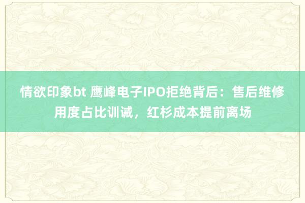 情欲印象bt 鹰峰电子IPO拒绝背后：售后维修用度占比训诫，红杉成本提前离场