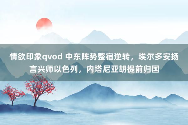 情欲印象qvod 中东阵势整宿逆转，埃尔多安扬言兴师以色列，内塔尼亚胡提前归国