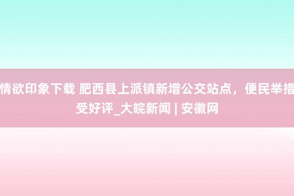 情欲印象下载 肥西县上派镇新增公交站点，便民举措受好评_大皖新闻 | 安徽网